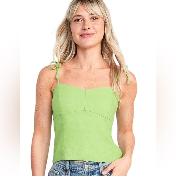 Old Navy Women’s Fitted Linen-Blend Crop Green Sleeveless Women's Top - Picture 1 of 11